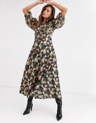 Topshop midi dress with gathered neck 