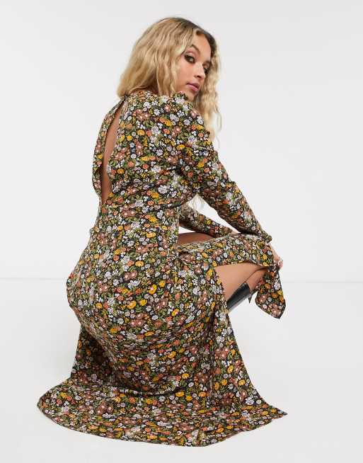 Topshop midi dress with leg split in multi, 3 of 4