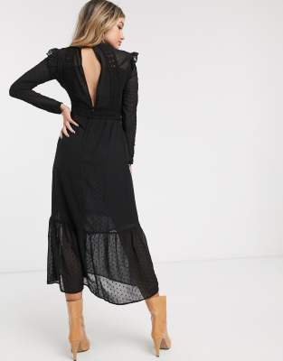 topshop midi dress with ruffle detail in black