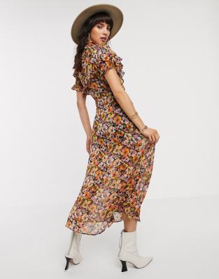 floral ruffle midi dress topshop