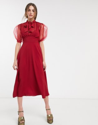 midi dress with sheer sleeves