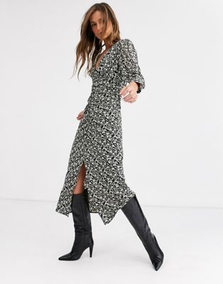 Topshop midi dress with split front in 