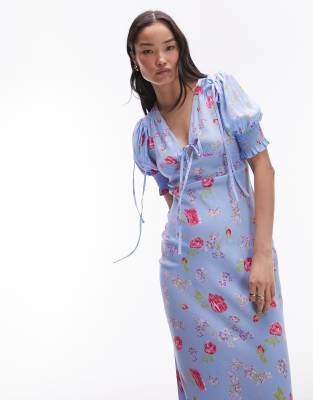 Topshop midi dress with tie detail in vintage floral print