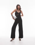 [Topshop] Topshop midi jacquard jumpsuit with lace bust in black 16 black