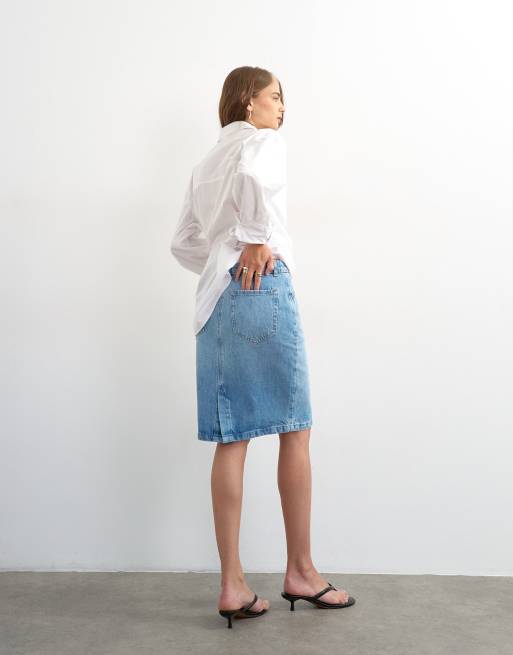 Topshop – Midi-Jeansrock im 90er-Stil in Bleach-Waschung, 2 von 5