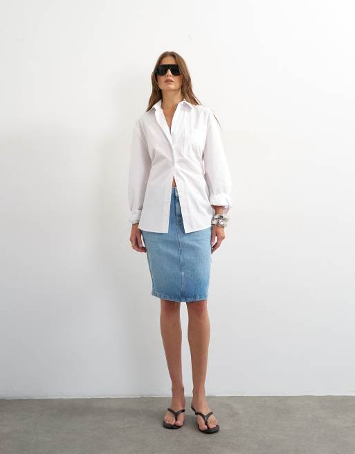 Topshop – Midi-Jeansrock im 90er-Stil in Bleach-Waschung, 5 von 5