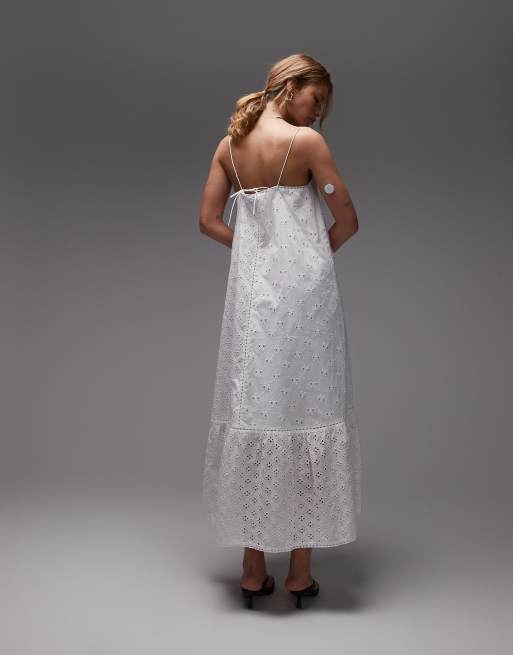 Topshop - Midi jurk met A-lijn van broderie in wit, 3 van 4
