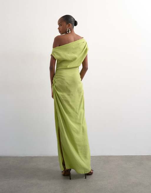 Topshop - Midi jurk met blote schouder in groen, 2 van 4