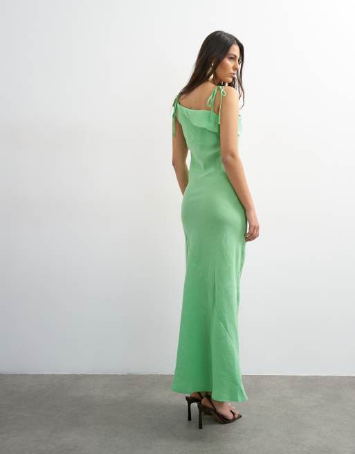 Topshop - Midi-jurk met blote schouders in appelgroen, 4 van 4