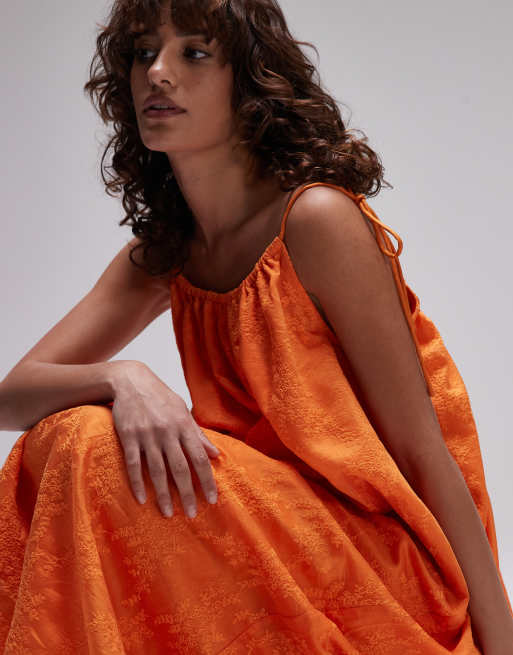 Topshop - Midi-jurk met borduursel in oranje, 2 van 4