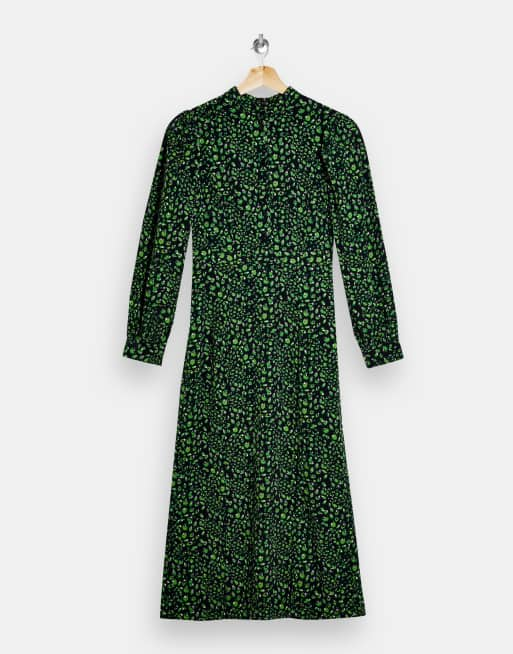 Topshop - Midi-jurk pauwenprint in groen ASOS