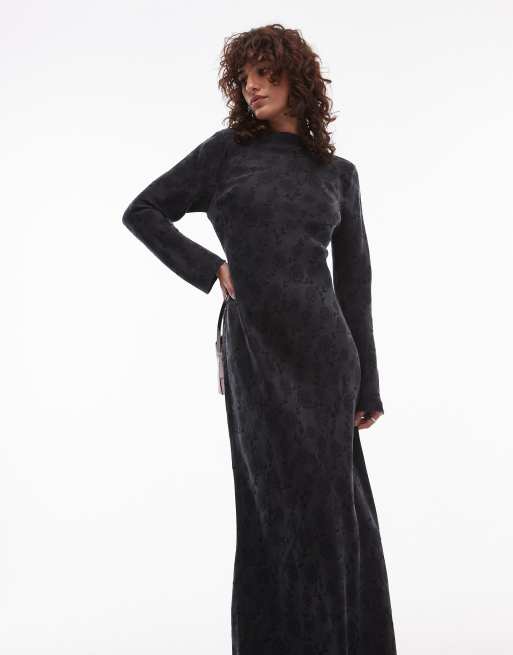 Topshop Midi-jurk van jacquard lyocell met lange mouwen en slash