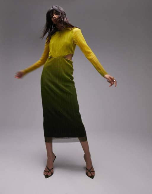 Topshop - Midi jurk van mesh met uitsnijding in multi ombre