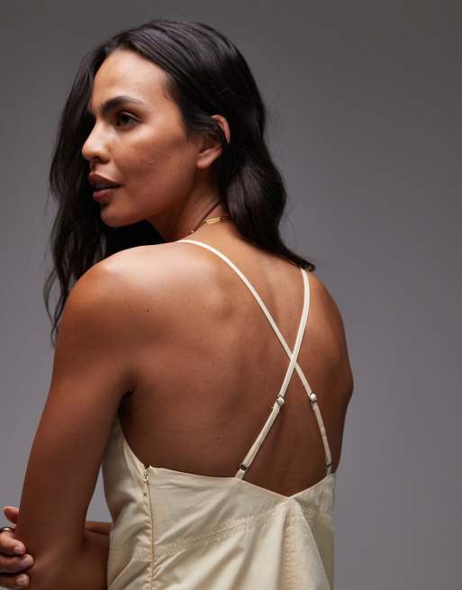 Topshop - Midi-jurk van popeline met diepe V in lichtgeel, 3 van 4