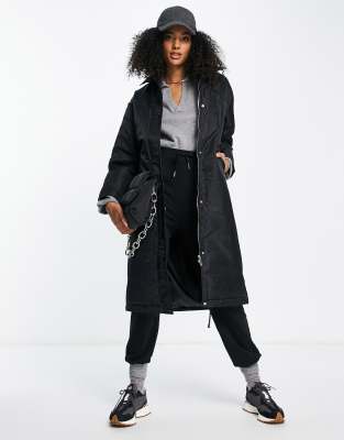 Midi Length Car Coat In Black ModeSens