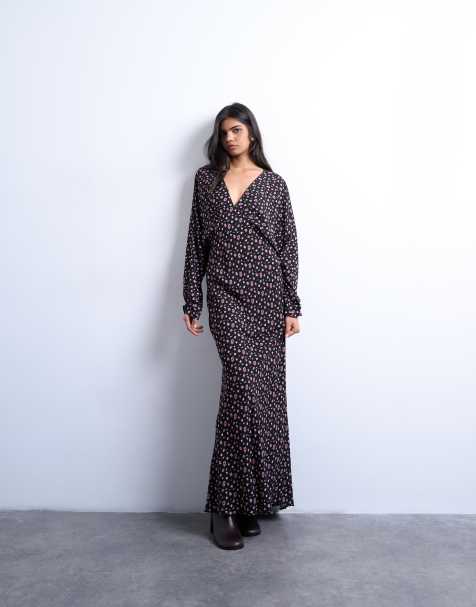 Topshop midi long sleeve tea dress in floral print - view 1