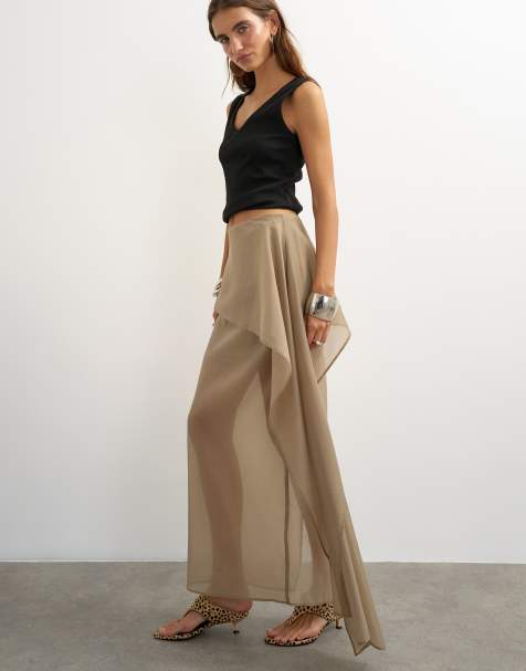Topshop midi-nederdel i organza med draperet detalje i mink - view 1