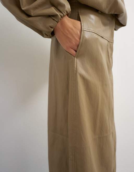 Topshop Midi-Rock aus Kunstleder in Taupe, 3 von 5