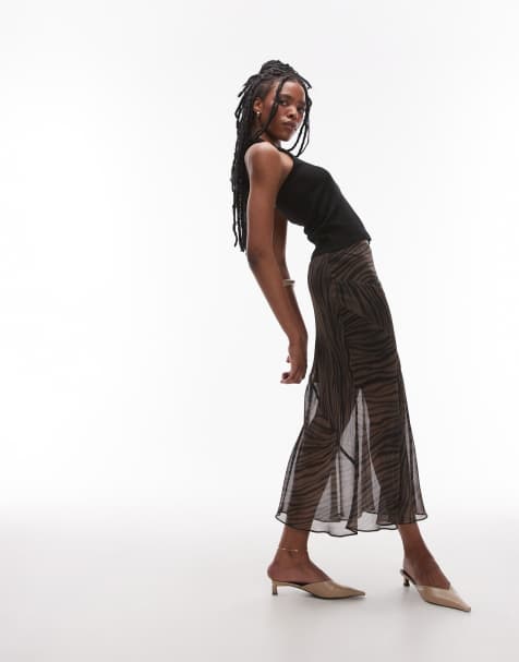 Topshop - Midi rok met panelen in vervaagde zebraprint - view 1