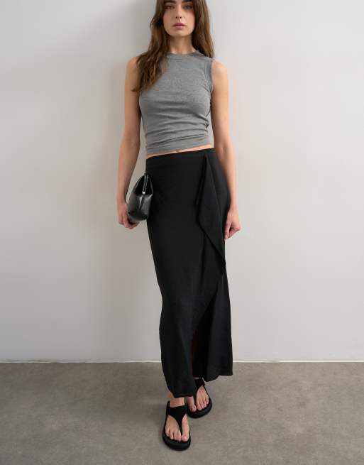 Topshop - Midi-sarongrok met overslag in zwart, 2 van 5