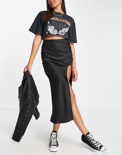 Topshop midi satin slip skirt in black