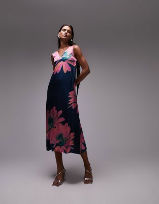 Topshop - Midi-Schürzenkleid mit Blumenmuster-Bunt