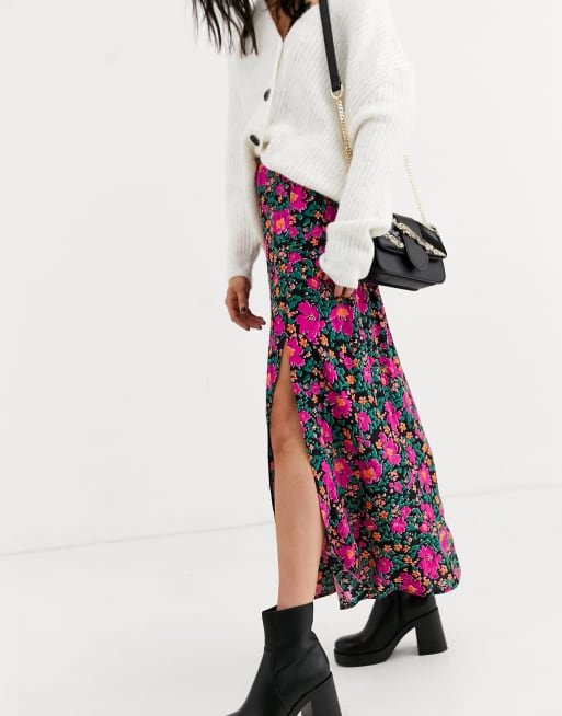 Topshop petite pleated midi shop skirt in mono print