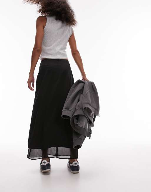 Black midi chiffon skirt hotsell