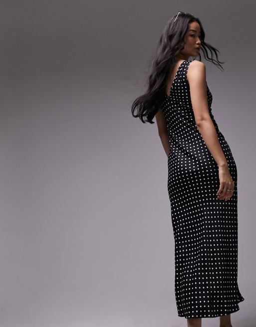 Topshop - Midi-slip-kjole med v-hals og polkaprikket print , 3 af 4