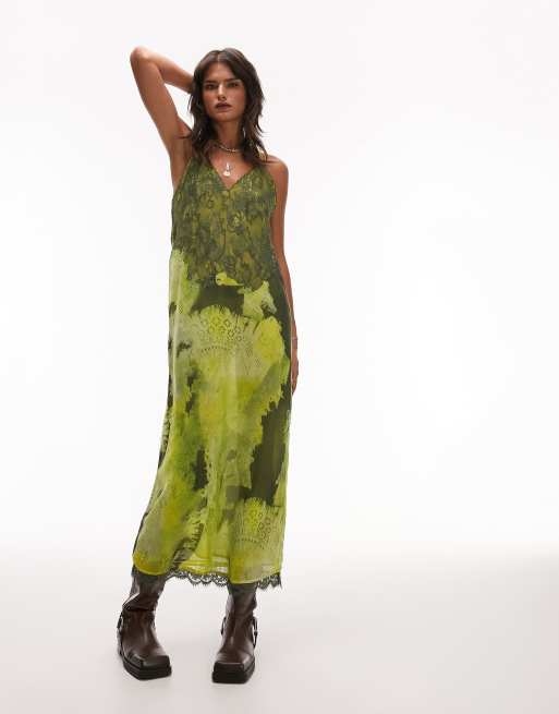 Topshop – Midi-Trägerkleid aus Spitze in Hellgrün, 4 von 4
