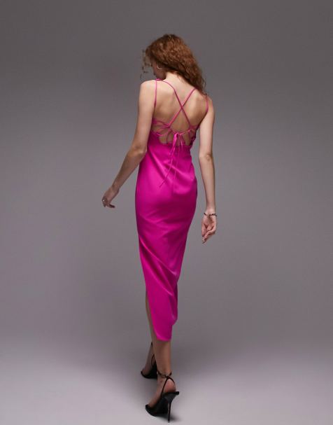 Topshop – Midi-Trägerkleid in Pink mit Riemchendesign am Rücken - view 1