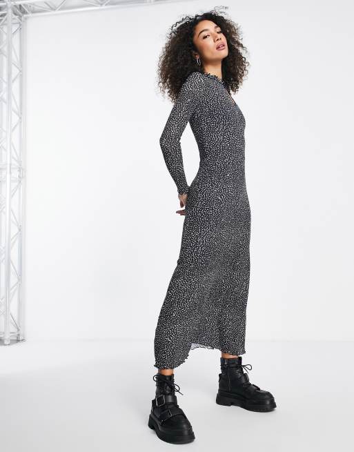 Topshop - Midikjole med nøglehulsudskæring og blomstermønster i sort og hvidt mesh
