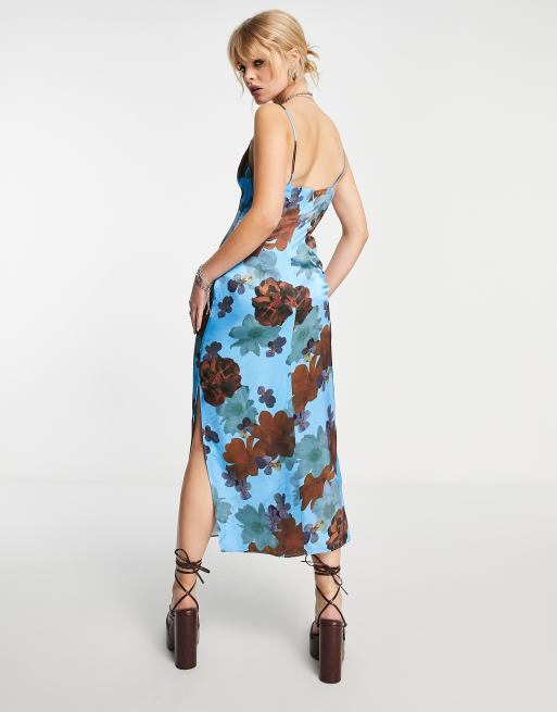 topshop satin floral midi dress