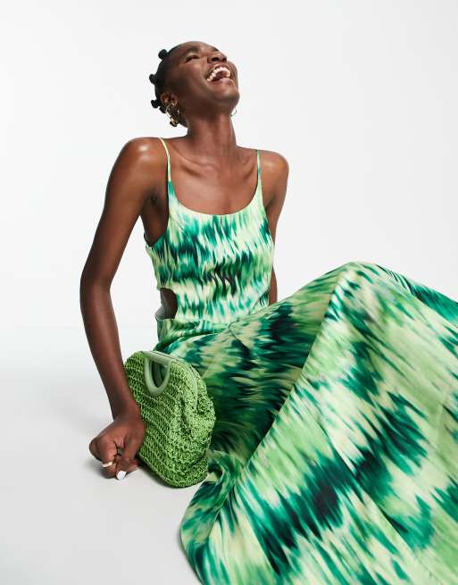 Topshop – Midikleid für besondere Anlässe mit großen, seitlichen Zierausschnitten und türkisem Batikmuster