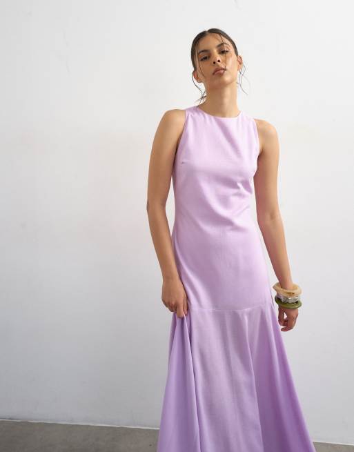 Topshop – Midikleid in Flieder mit tiefer Taille und weit ausgestelltem Saum, 4 von 4