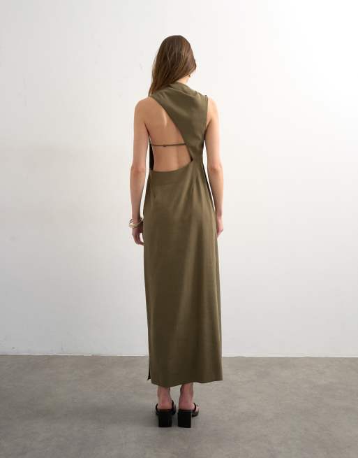 Topshop – Midikleid in Grün mit drapiertem Detail, 3 von 4