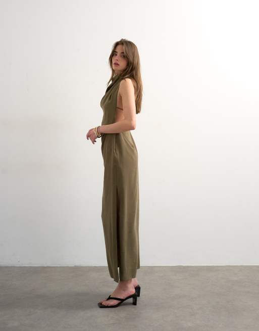 Topshop – Midikleid in Grün mit drapiertem Detail, 4 von 4