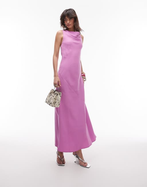 Topshop – Midikleid in Rosa mit drapiertem Ausschnitt und Rückenausschnitt, 2 von 4