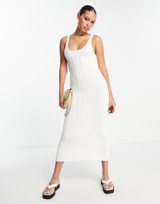Topshop – Midikleid mit Lochstick-Nähten in Elfenbein, 4 von 4