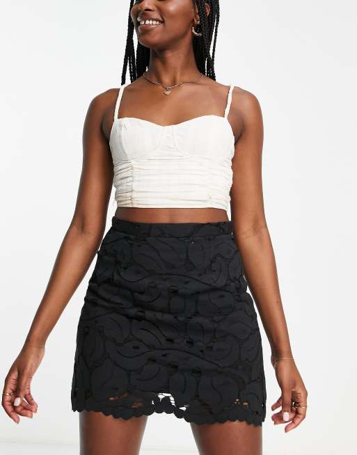 Topshop - Midinederdel i bomuldsblonde i sort
