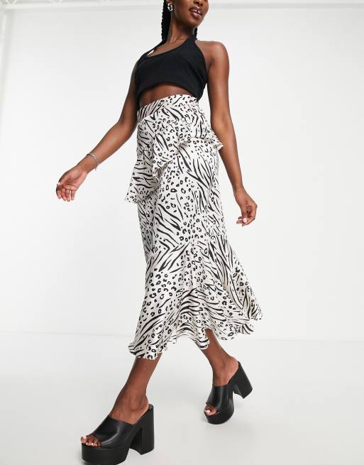 Topshop - Midinederdel med flæser i zebraprint