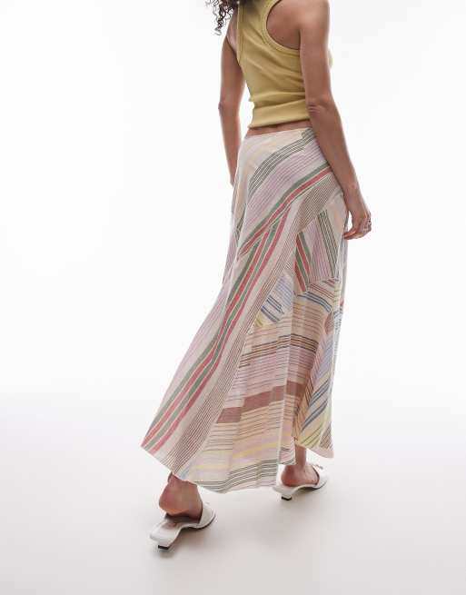 Topshop - Midinederdel med multifarvede striber og asymmetrisk design, 4 af 5