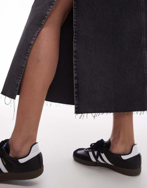 Topshop - Midinederdel med slidser i siderne i forvasket sort denim, 5 af 5