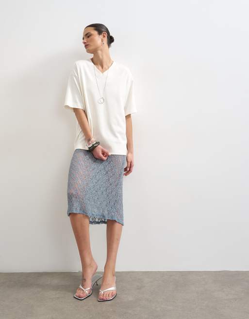Topshop – Midirock aus Spitze in Blau, 5 von 5