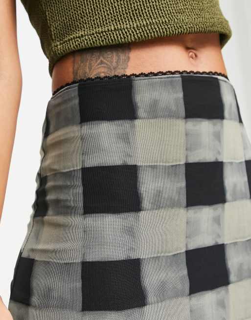 Topshop – Midirock in Anthrazit mit Karomuster mit Schatteneffekt, 3 von 4