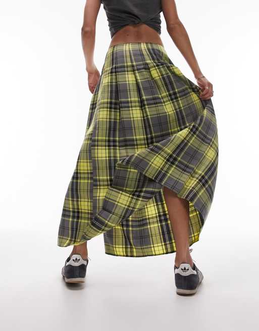 Topshop – Midirock in kariertem Gelb mit Faltendetail, 2 von 4