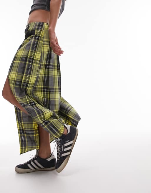 Topshop – Midirock in kariertem Gelb mit Faltendetail, 4 von 4