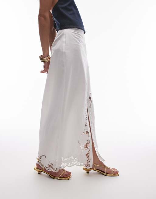 Topshop - Midirok met rand met uitsnijdingen in wit