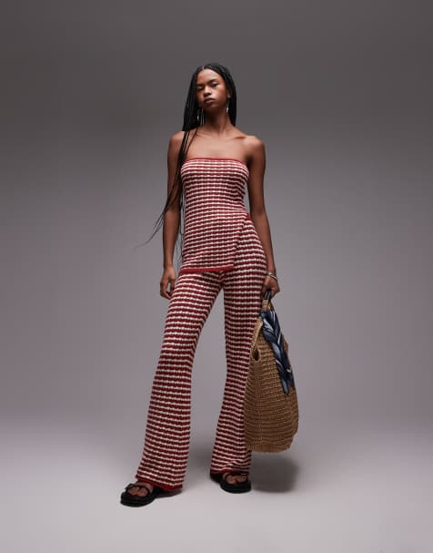 Topshop knitted stripe trouser co-ord in rust