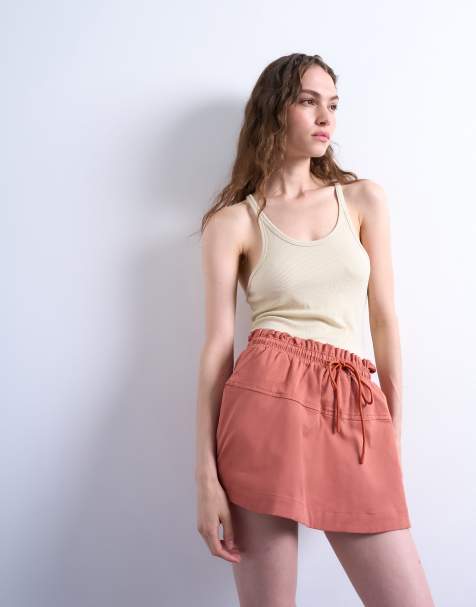 Topshop elasticated waist mini skort in rust